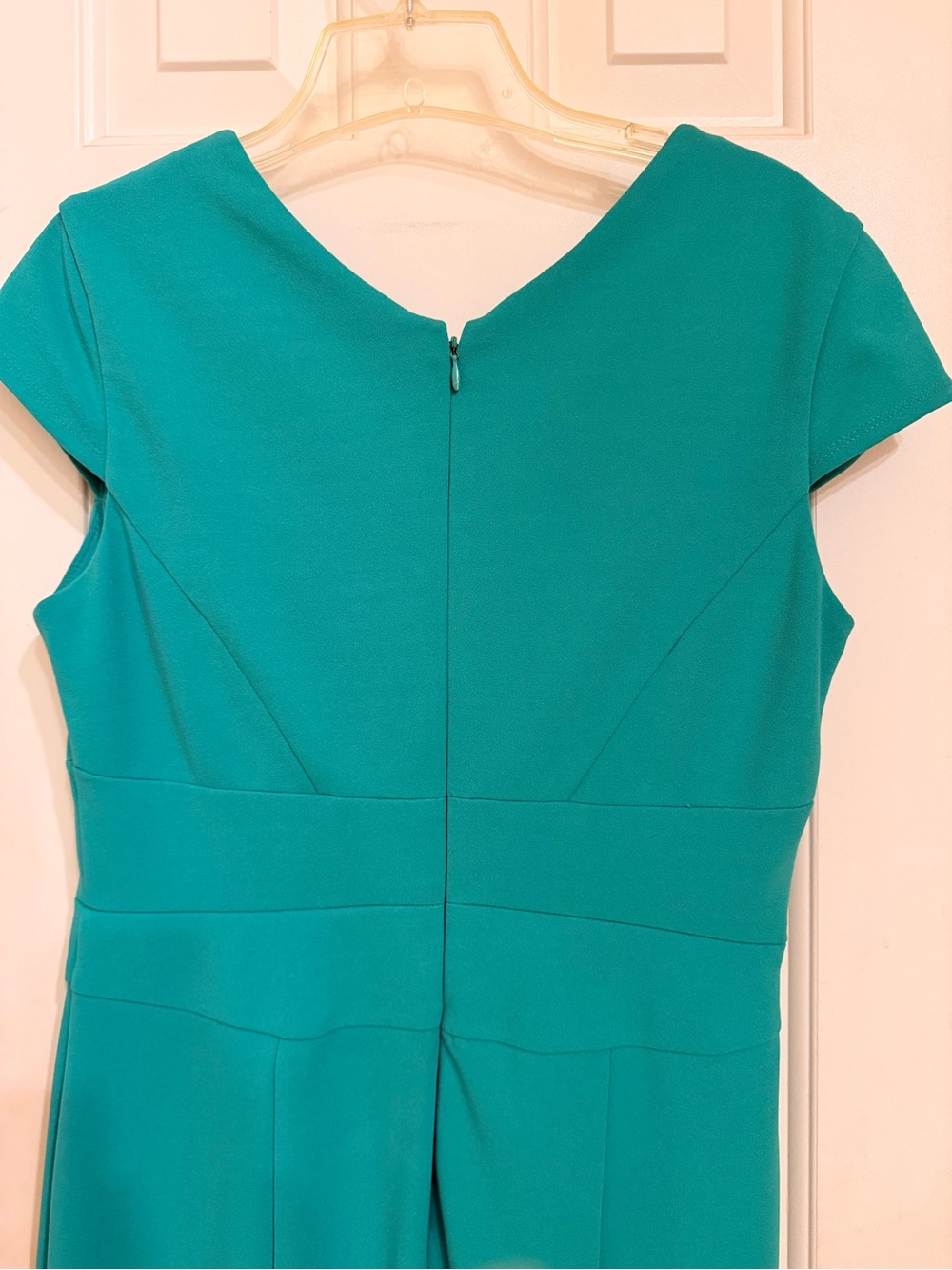 Donna Morgan Teal Cap-Sleeve Sheath Dress, Stretch, Lined, Back Zip, Sz 6 - Picture 8 of 12